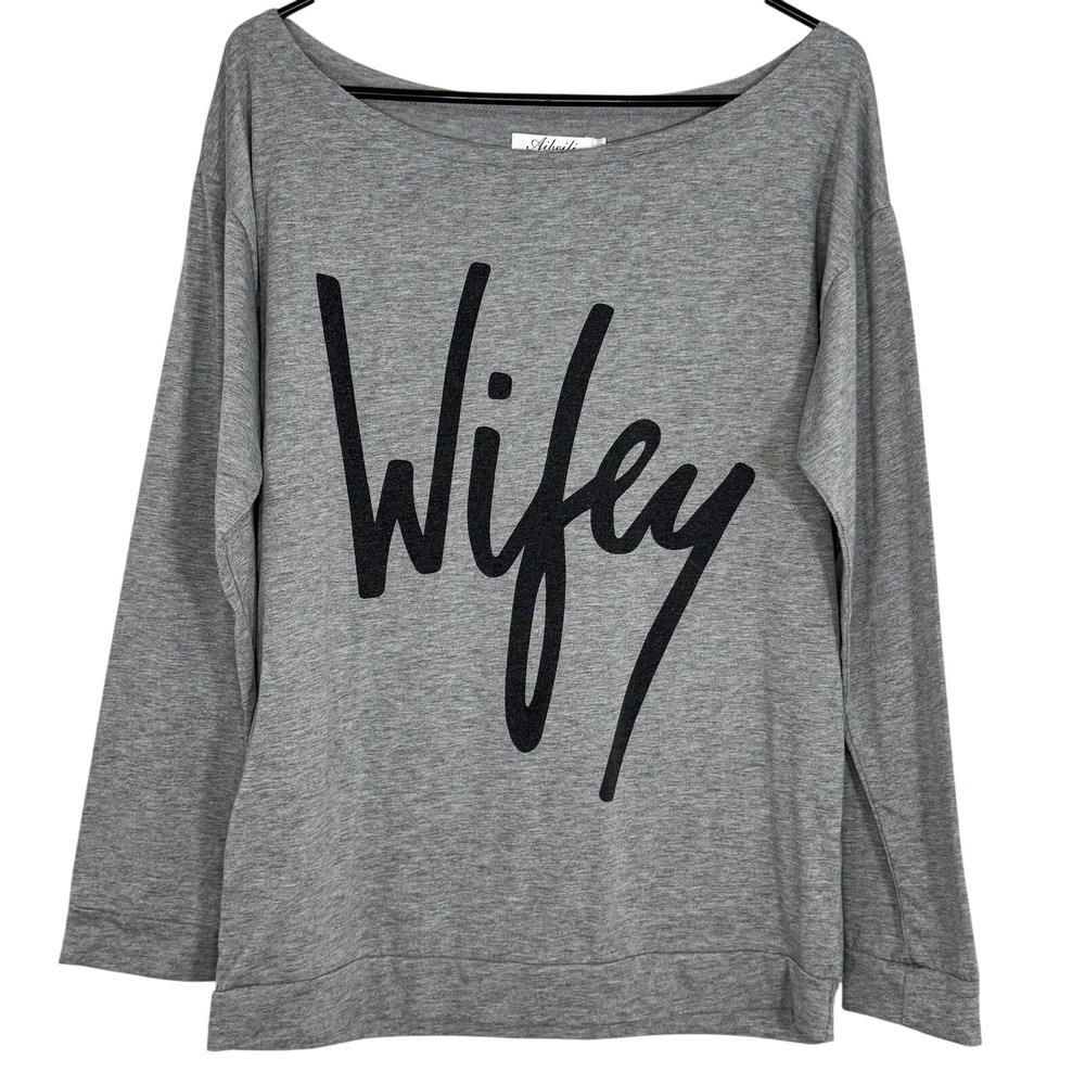 Aibeili‎ Wifey Bride Gift Gray Long Sleeve Boat Neck Sweatshirt Top Size Large